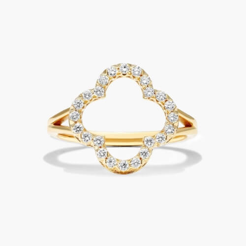 14K Yellow Gold Lab-Created Diamond Open Clover Ring