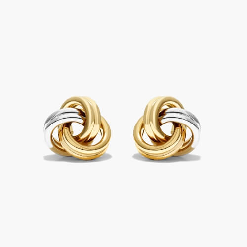 14K Yellow & White Gold Love Knot Stud Earrings