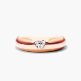 14K Rose Gold Heart Shape Diamond Dome Ring