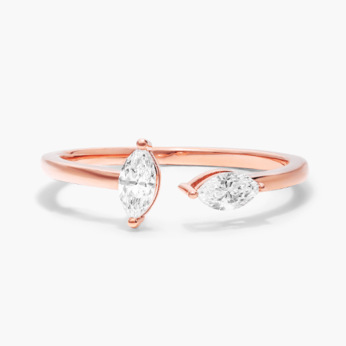 14K Rose Gold Marquise Diamond Juxtapose Open Ring