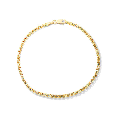 14K Yellow Gold 2.6mm Solid Round Box Chain Bracelet