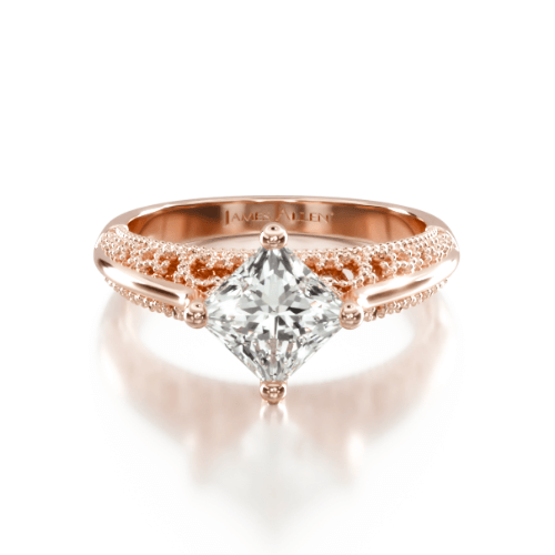 14K Rose Gold Beaded Filigree Cathedral Kite-Set Engagement Ring