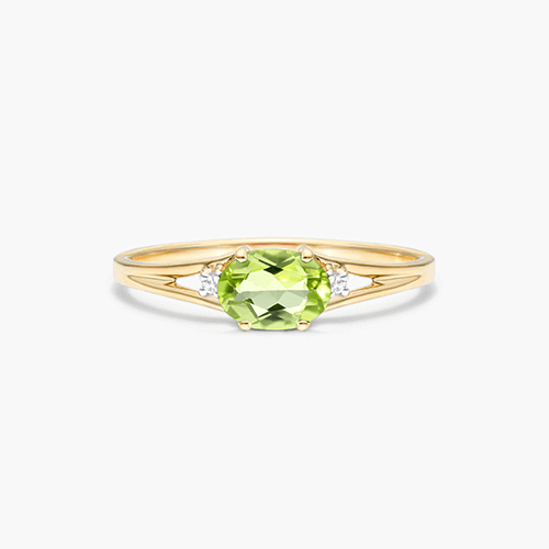 14K Yellow Gold Oval Peridot And Diamond Accent Birthstone Ring