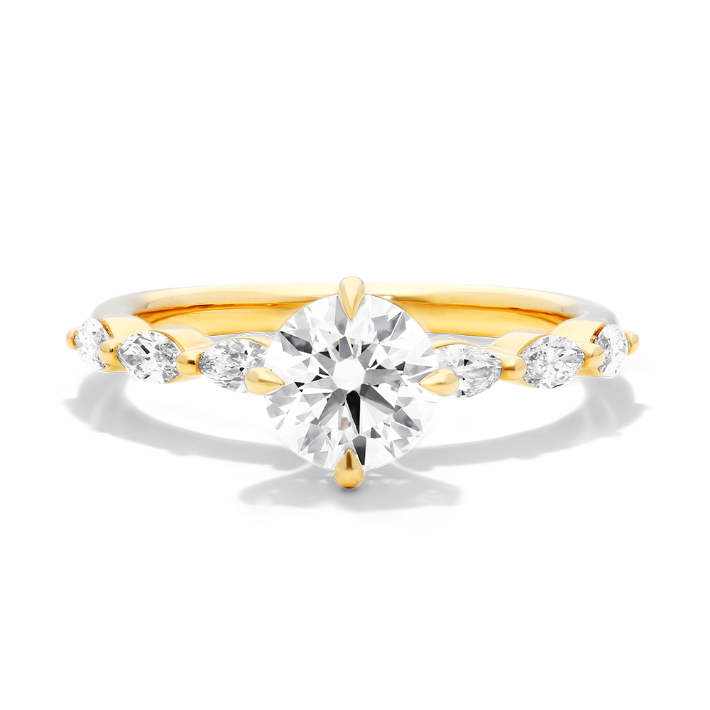 14K Yellow Gold Shared Prong Marquise Side Stone Diamond Engagement Ring