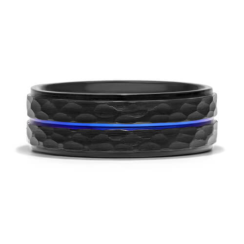 Cobalt 8mm Faceted Band And Blue Stripe Ring