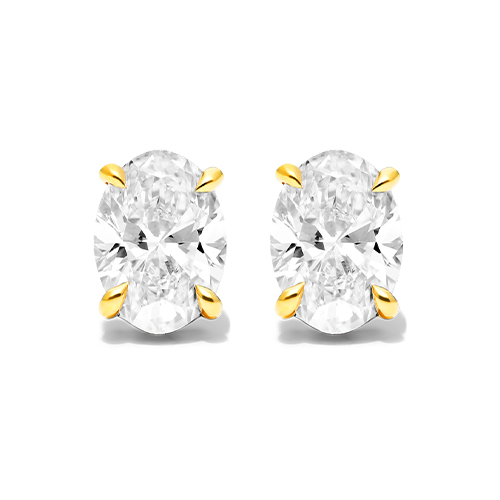 14K Yellow Gold Oval Shape Lab Created Diamond Stud Earrings