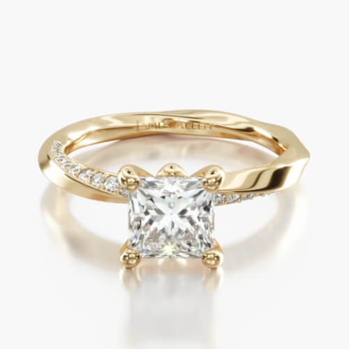 14K Yellow Gold Twisted Pavé Engagement Ring