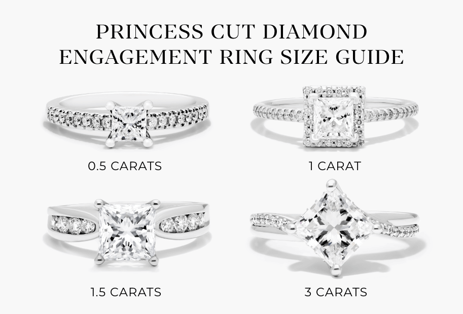 Princess cut engagement ring size guide