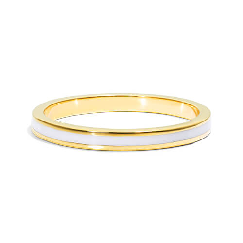 14K Yellow Gold White Enamel Ring