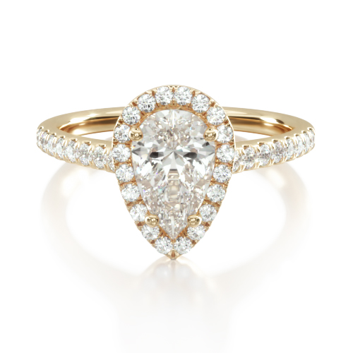 18K Yellow Gold Pavé Halo And Shank Diamond Engagement Ring (Pear Center)