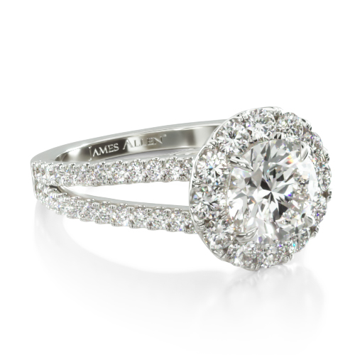 14K White Gold Grande Halo Split Shank Engagement Ring