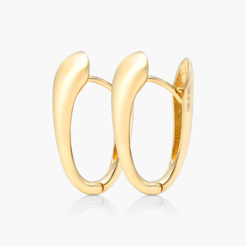 14K Yellow Gold Tapered Oval Huggie Hoop Earrings