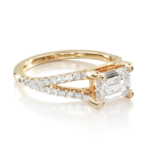 14K Yellow Gold Emerald Shape Split Shank Engagement Ring