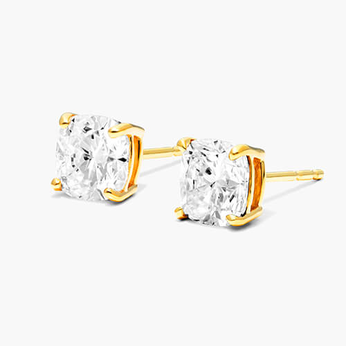 14K Yellow Gold Cushion Shape Lab Created Diamond Stud Earrings