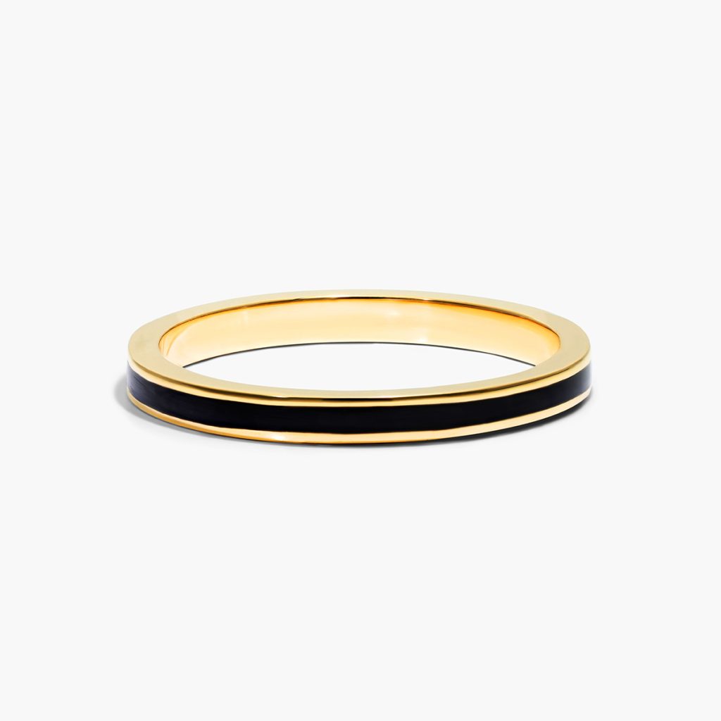 14K Yellow Gold Black Enamel Ring