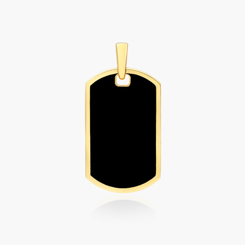 14K Yellow Gold Fancy Black Enamel Dog Tag