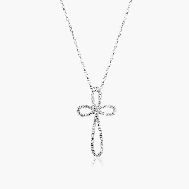 14K White Gold Infinity Cross Diamond Necklace