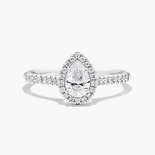 14K White Gold Pavé Halo And Shank Diamond Engagement Ring (Pear Center)