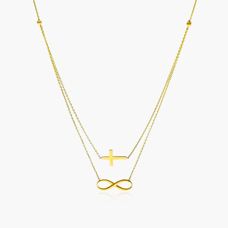 14K Yellow Gold Duo Cross And Infinity Necklace