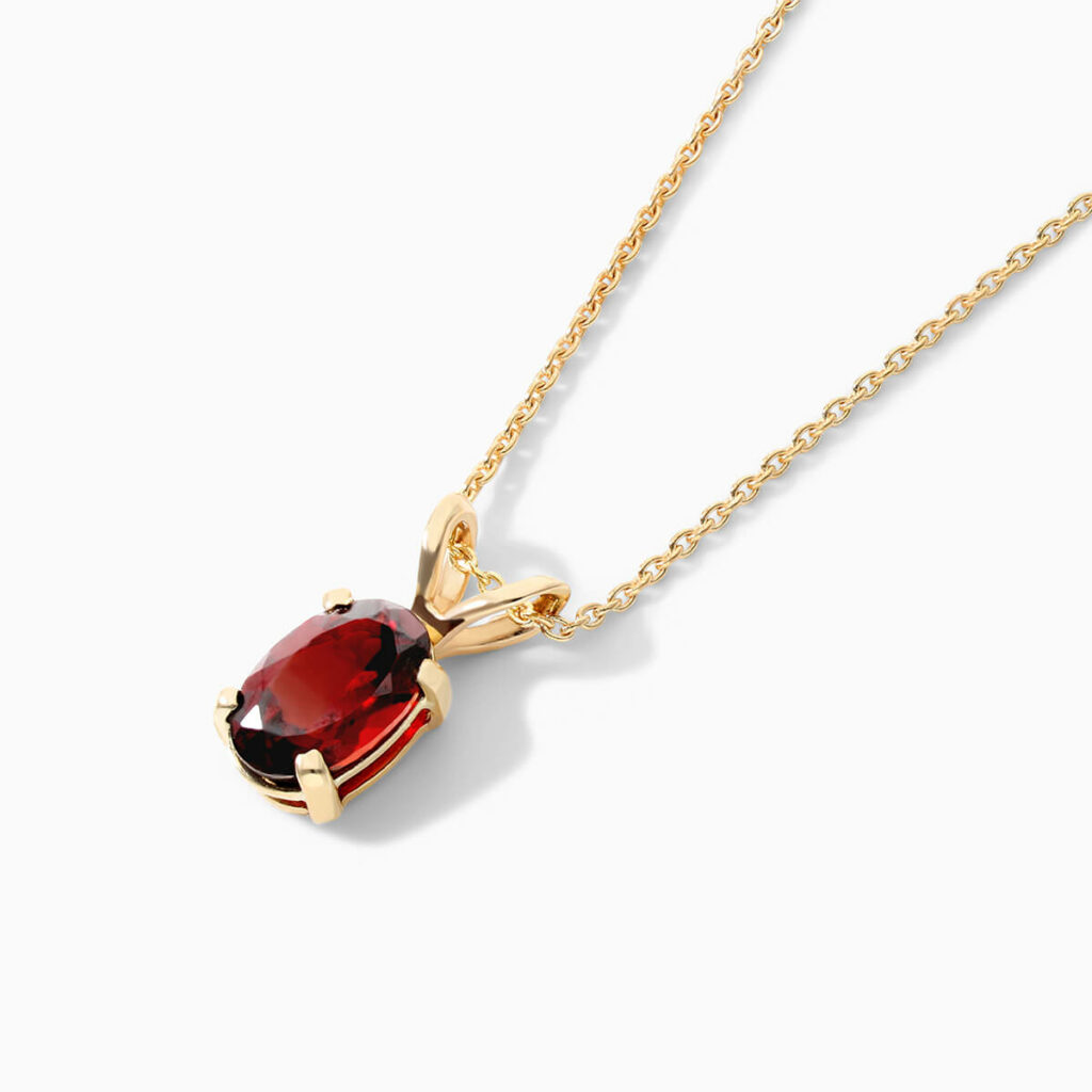 14K Yellow Gold Oval Garnet Birthstone Necklace