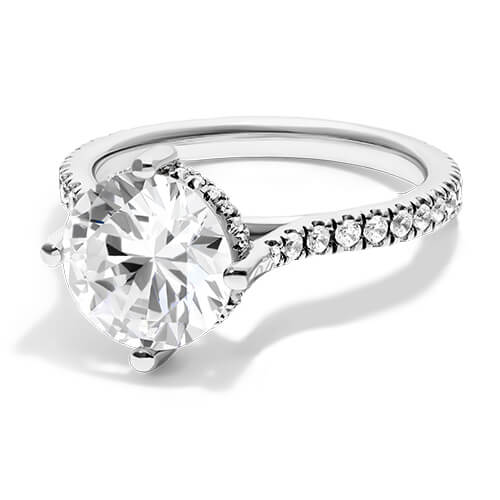14K White Gold Cathedral Pavé Crown Diamond Engagement Ring
