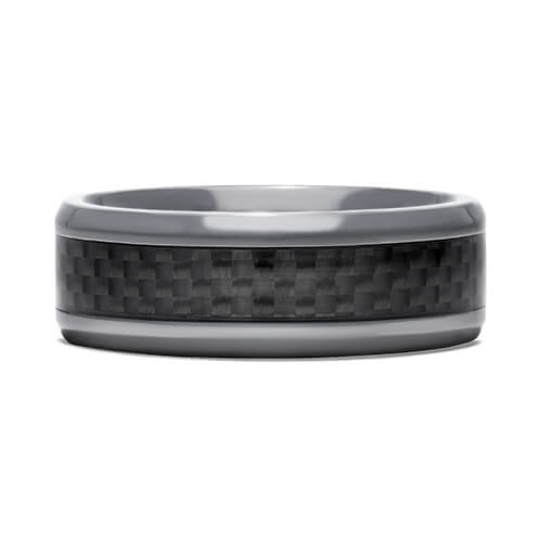 Black Titanium 8mm Comfort Fit Carbon Fiber Inlay Design Ring