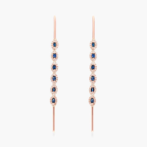 18K Rose Gold Marquise Sapphire And Diamond Threader Earrings