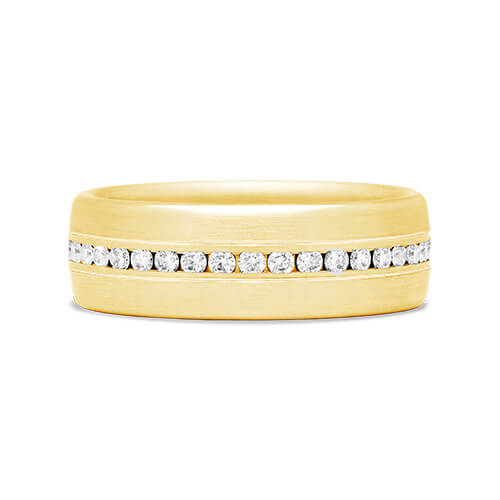 18K Yellow Gold 7.5 Mm Satin Finish Channel Set Diamond Ring