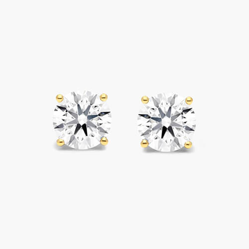 14K Yellow Gold Four Prong Round Brilliant Lab Created Diamond Stud Earrings (2.50 CTW - F-G / VS2-SI1)