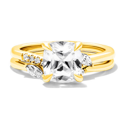 18K Yellow Gold Marquise And Round Diamond Wave Engagement Ring