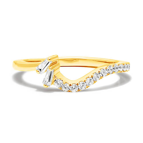 14K Yellow Gold Feathered Diamond Contour Wedding Ring