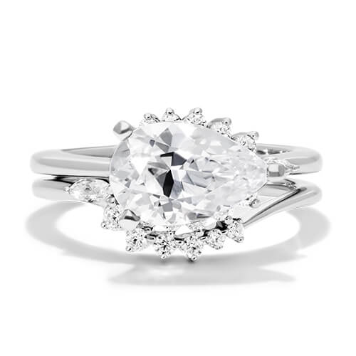 18K White Gold Diamond Halo With Marquise Accent Engagement Ring