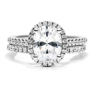 14K White Gold Pavé Halo Diamond Engagement Ring (Oval Center)