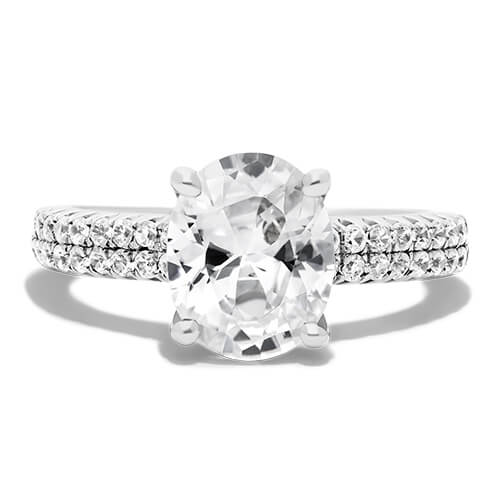 14K White Gold Two Row U Pavé Engagement Ring