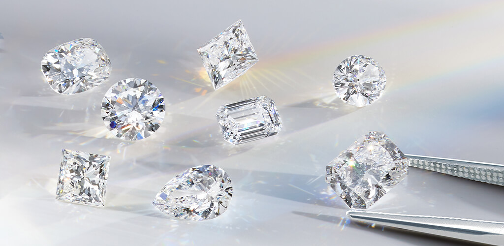 A group of round and fancy shaped diamonds