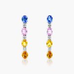 14K White Gold Oval Multi-Color Sapphire And Diamond Drop Earring