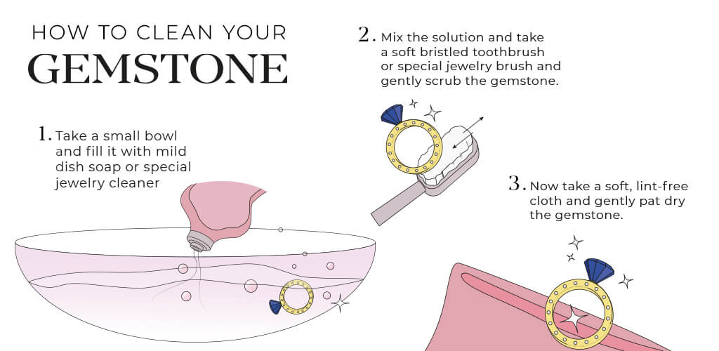 an infographic detailing how to clean your engagement ring at home 