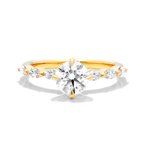 14K Yellow Gold Shared Prong Marquise Side Stone Diamond Engagement Ring