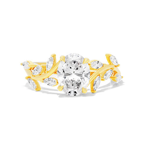 14K Yellow Gold Floral Diamond Engagement Ring
