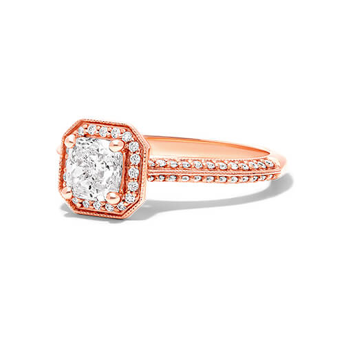 14K Rose Gold Octagon Halo Diamond Engagement Ring
