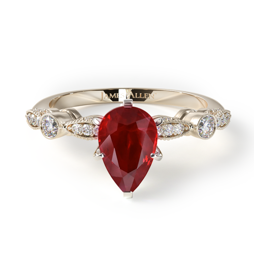 Natural Ruby Antique Bezel and Pavé Set Engagement Ring