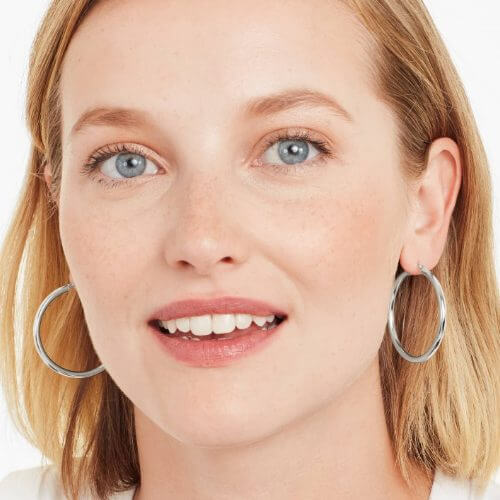 14K White Gold Bold 1.6 Inch Tube Hoop Earrings