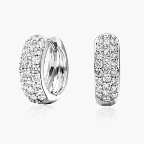 14k white gold lab created pave diamond hoop earrings