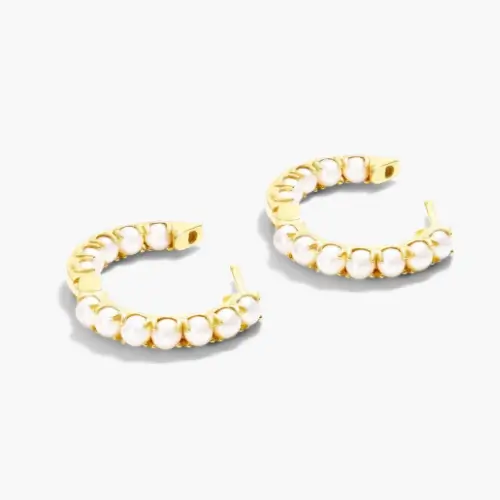 14K Yellow Gold Freshwater Cultured Seed Pearl Hoop Earrings