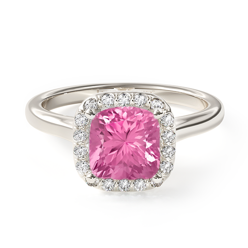 Natural Pink Sapphire Pavé Halo Diamond Engagement Ring