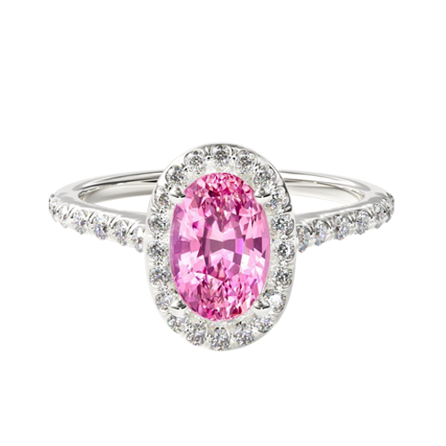 Natural Pink Sapphire Pavé Halo Diamond Engagement Ring (Oval Center)