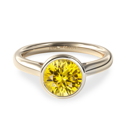 Natural Yellow Sapphire Bezel Set Diamond Engagement Ring