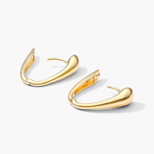 14K Yellow Gold Tapered Oval Huggie Hoop Earrings