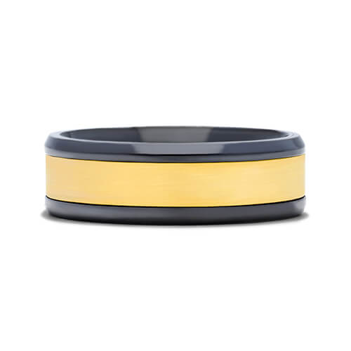 Black Titanium And 14K Yellow Gold Satin Center 7 Mm Ring