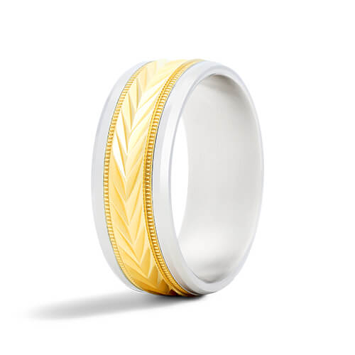 Platinum And 18K Yellow Gold 8mm Comfort-Fit Satin Center Band